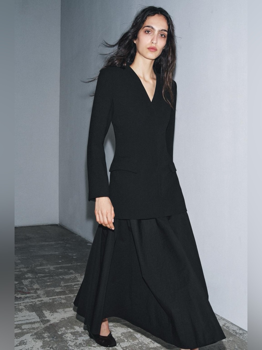 NWT. Zara Black Blazer Combination Midi Dress. Size L.